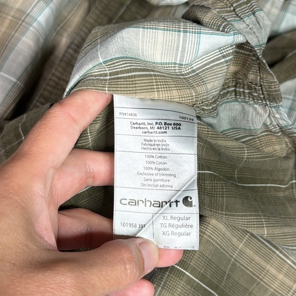 Carhartt Relaxed Fit Brown Plaid Short Sleeve Button Down Shirt XL - Picture 8 of 8